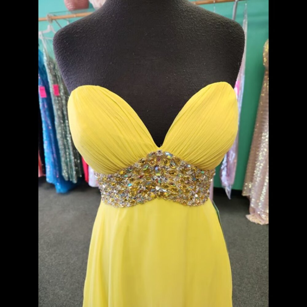 Mori Lee 95098 Size 6 Yellow Chiffon Strapless Prom Dress Evening Formal - Picture 2 of 8